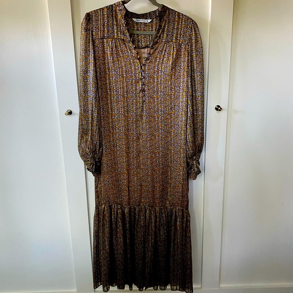 Zara Long Sleeved Midi Dress Size Medium - Picture 1 of 6